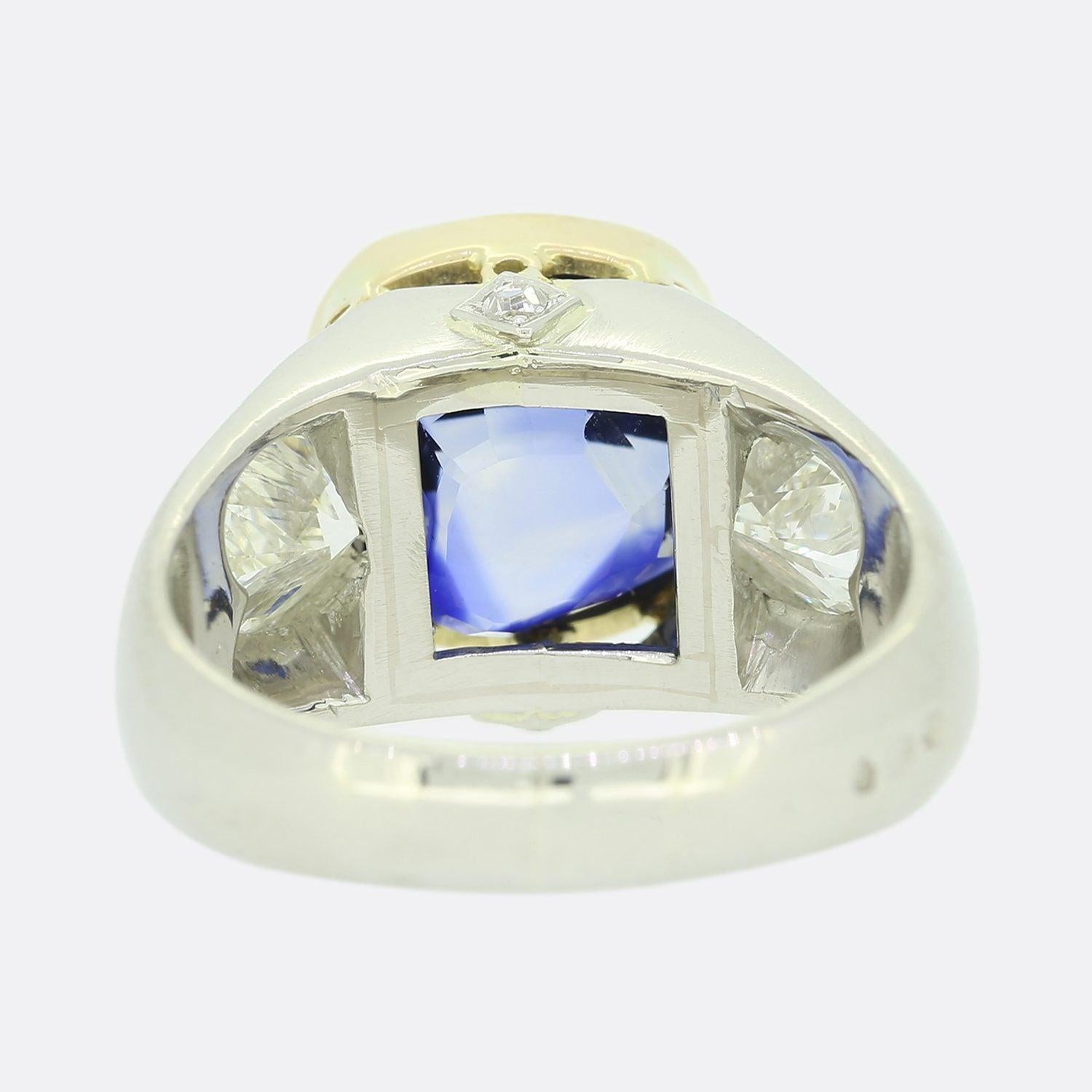 Women's or Men's Vintage 8.46 Carat Unheated Ceylon Sapphire and Diamond Ring For Sale