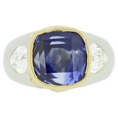 Vintage 8.46 Carat Unheated Ceylon Sapphire and Diamond Ring