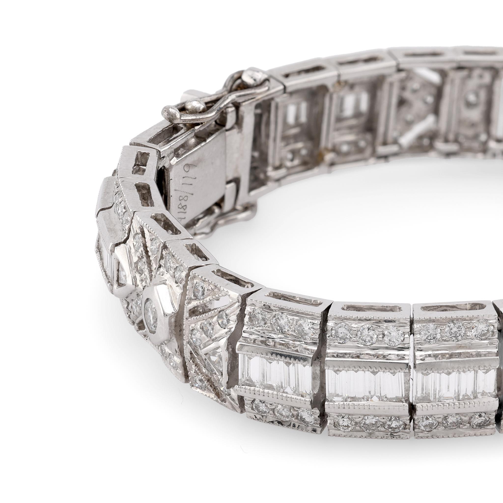 Brilliant Cut Vintage 8.5 Carat Total Weight 18K White Gold Bracelet