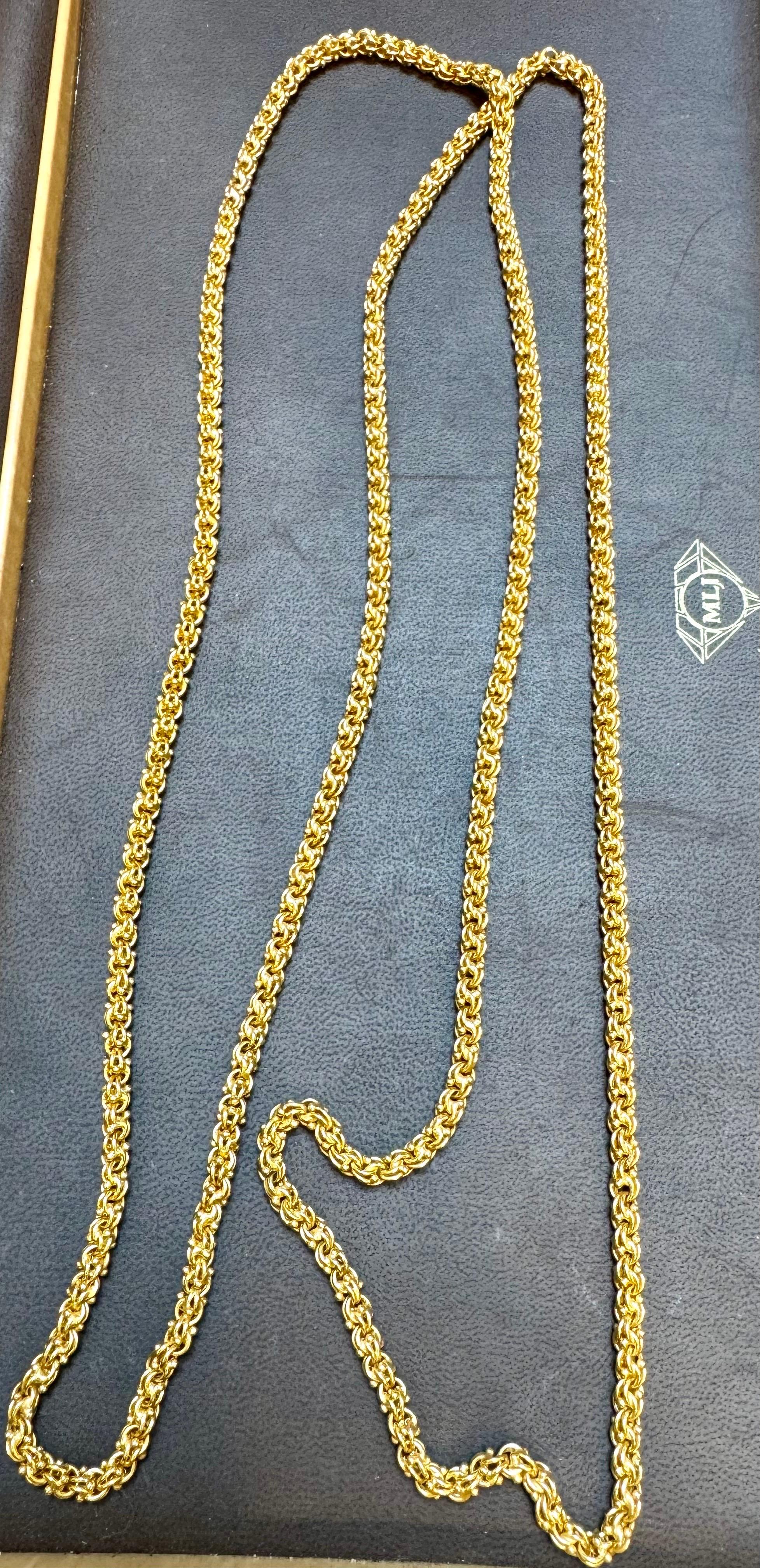 Catena vintage in oro giallo 18 carati da 85 gm fatta a mano, lunghezza dell'opera unica 52 pollici in vendita 6