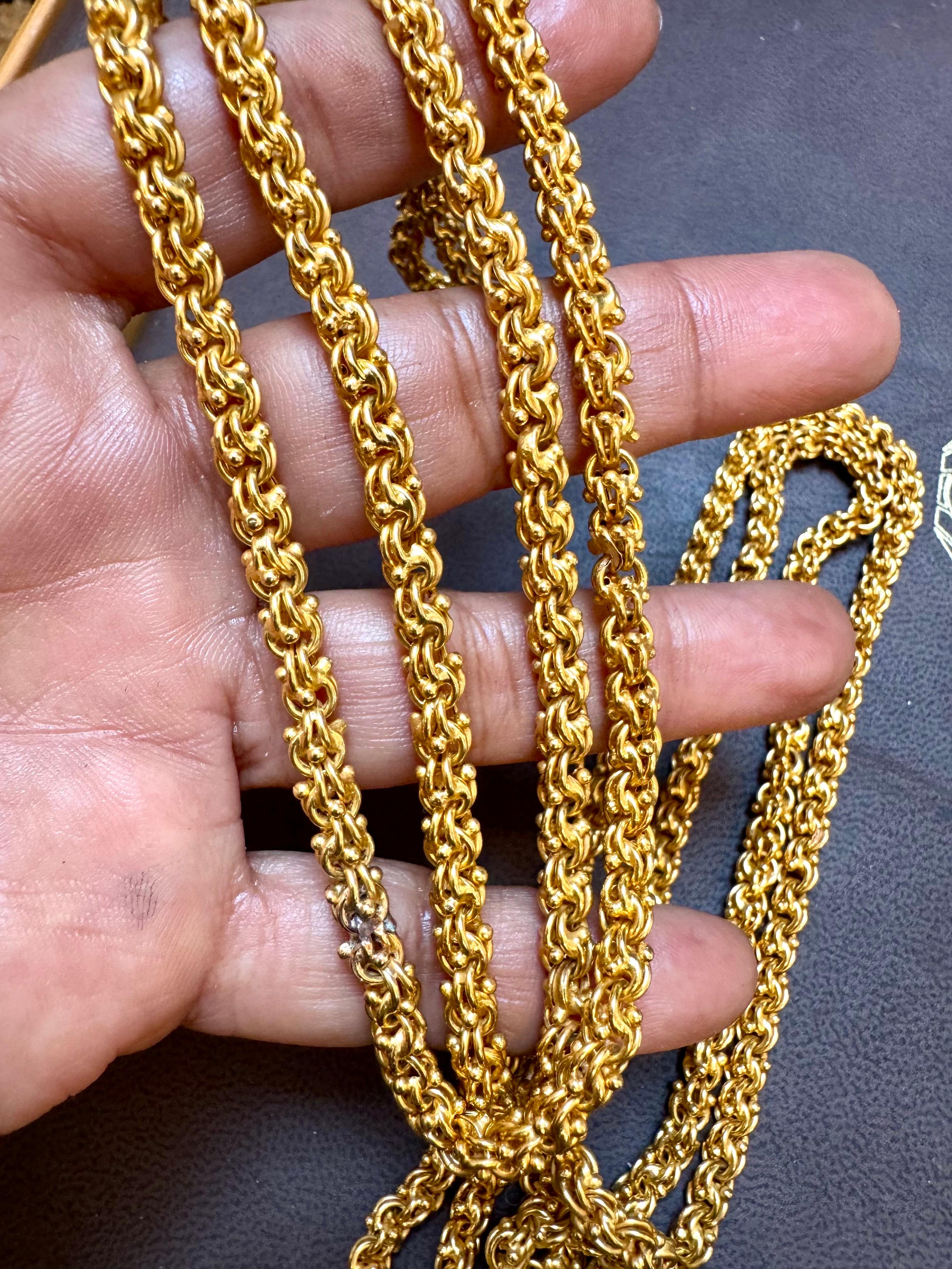 da uomo o donna Catena vintage in oro giallo 18 carati da 85 gm fatta a mano, lunghezza dell'opera unica 52 pollici in vendita