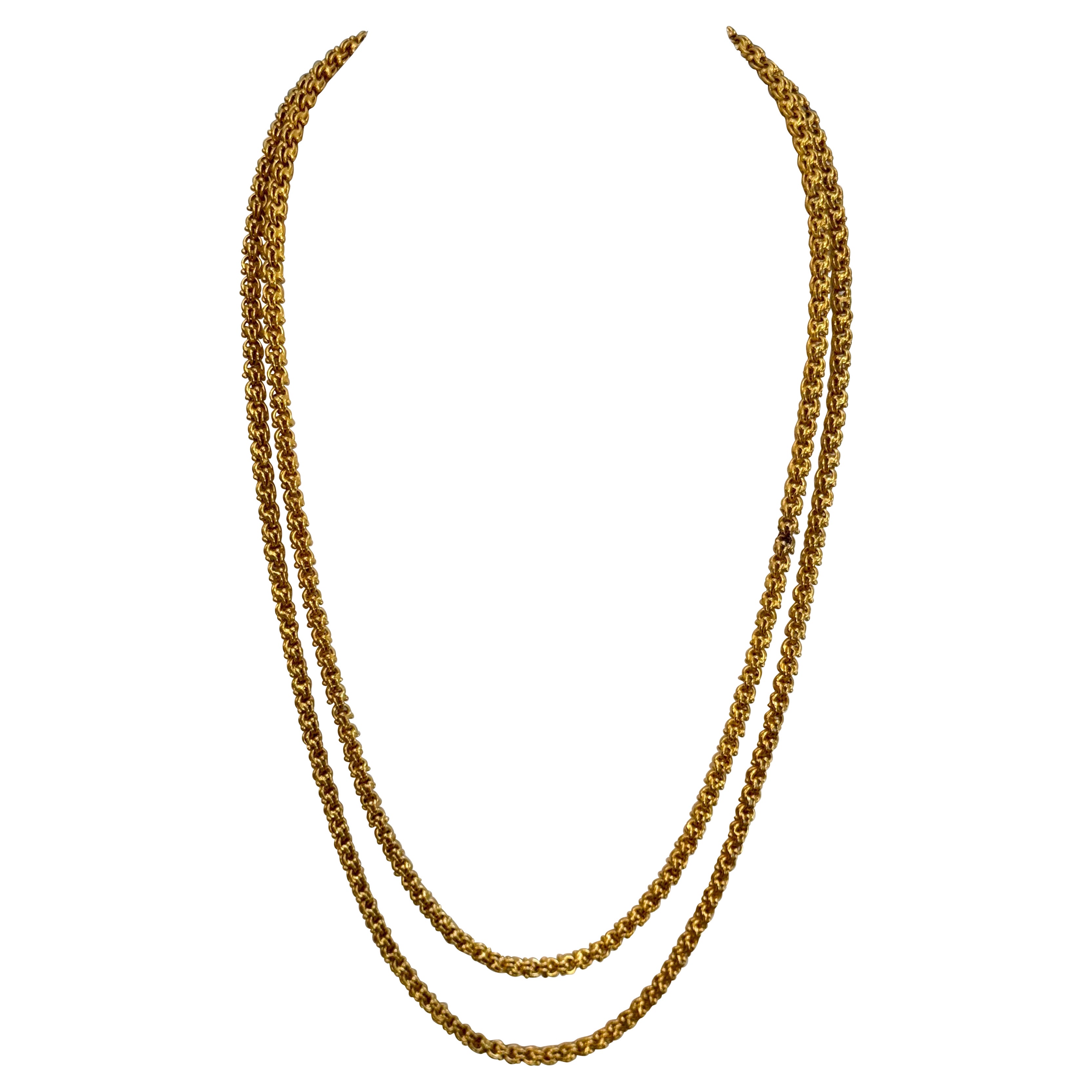 Vintage 85 Gm 18 Karat Yellow Gold Handmade Chain 52 Inch Unique Opera Length