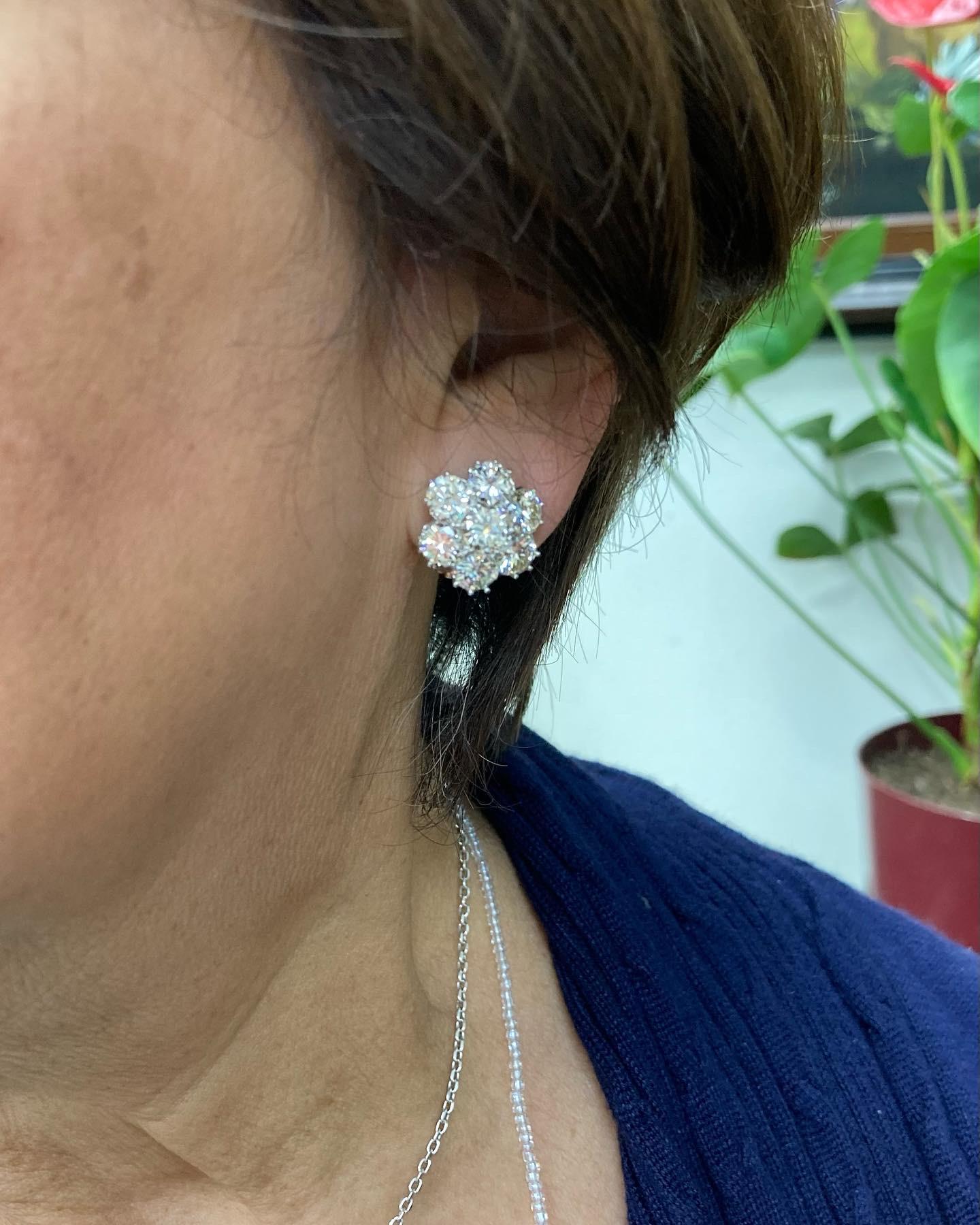 Vintage 8.50 Carat Diamond Cluster White Gold Earrings 1