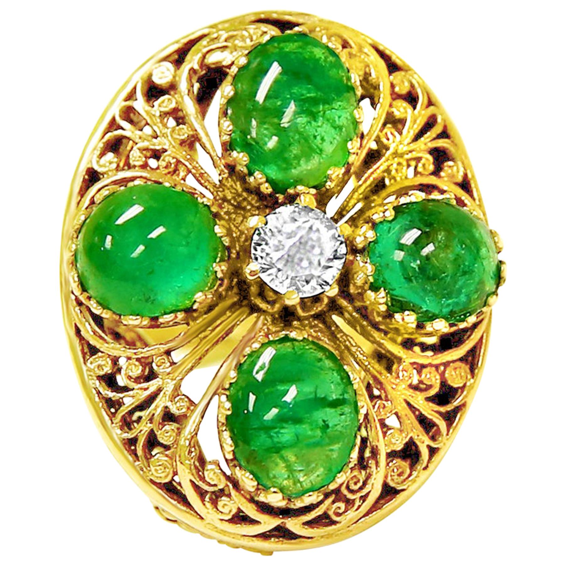 Vintage 8.50 Carat Emerald Diamond Ring in 14 Karat Gold For Sale