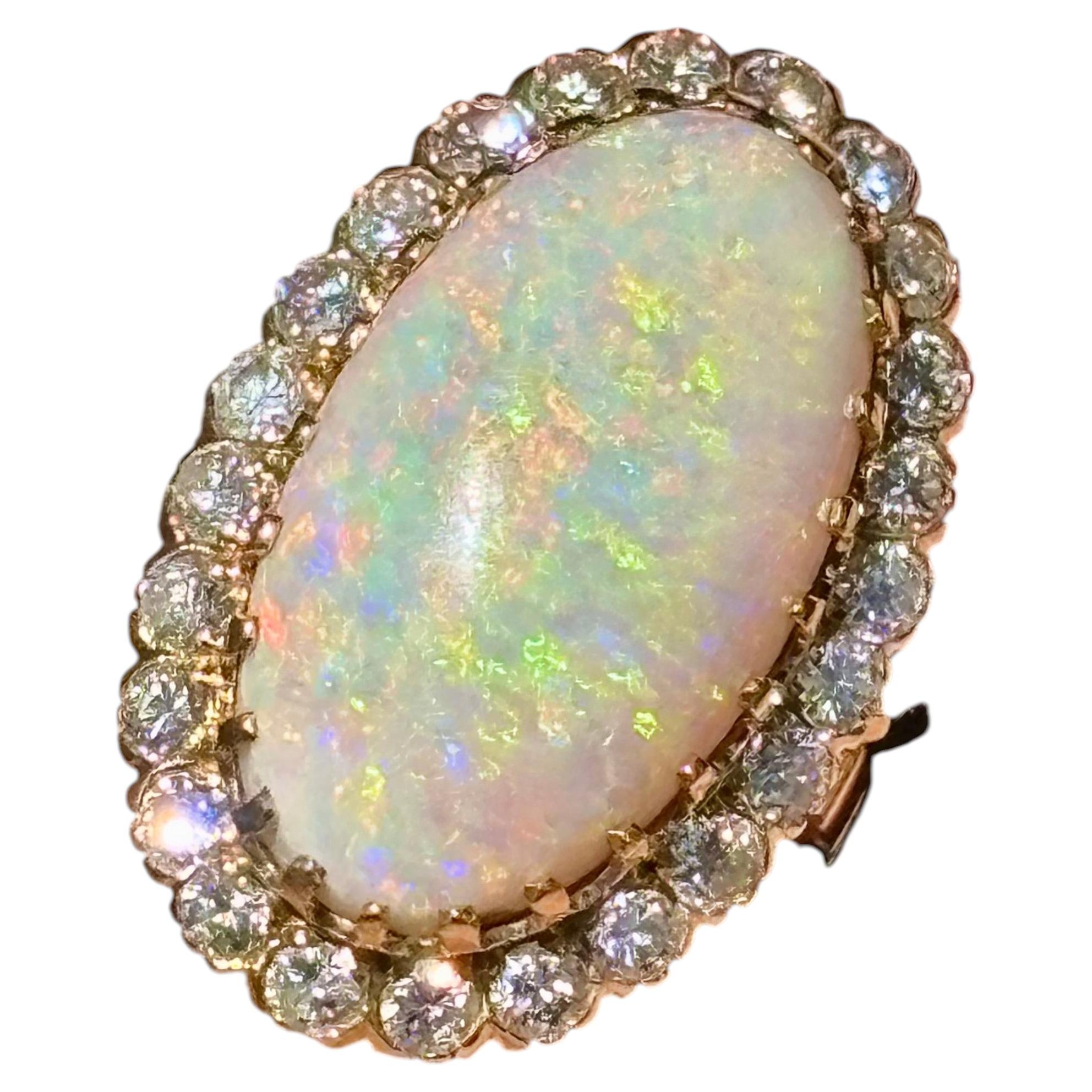 Large Opal Ring 8.50 carats Diamonds Vintage Cocktail Ring 18K Gold