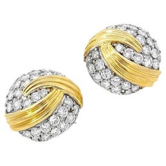 Boucle d'oreille vintage 8.50ct diamant rond taille brillant, or jaune 18k