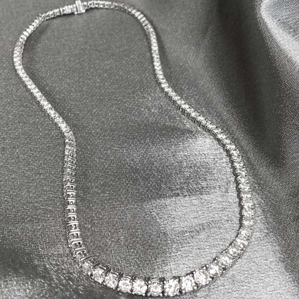 Art Deco Vintage 8.50ct Round Brilliant Cut Diamond Necklace, I Color, 18k White Gold For Sale