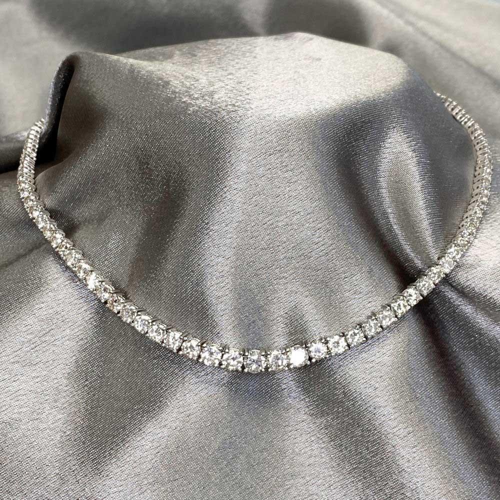 Round Cut Vintage 8.50ct Round Brilliant Cut Diamond Necklace, I Color, 18k White Gold For Sale
