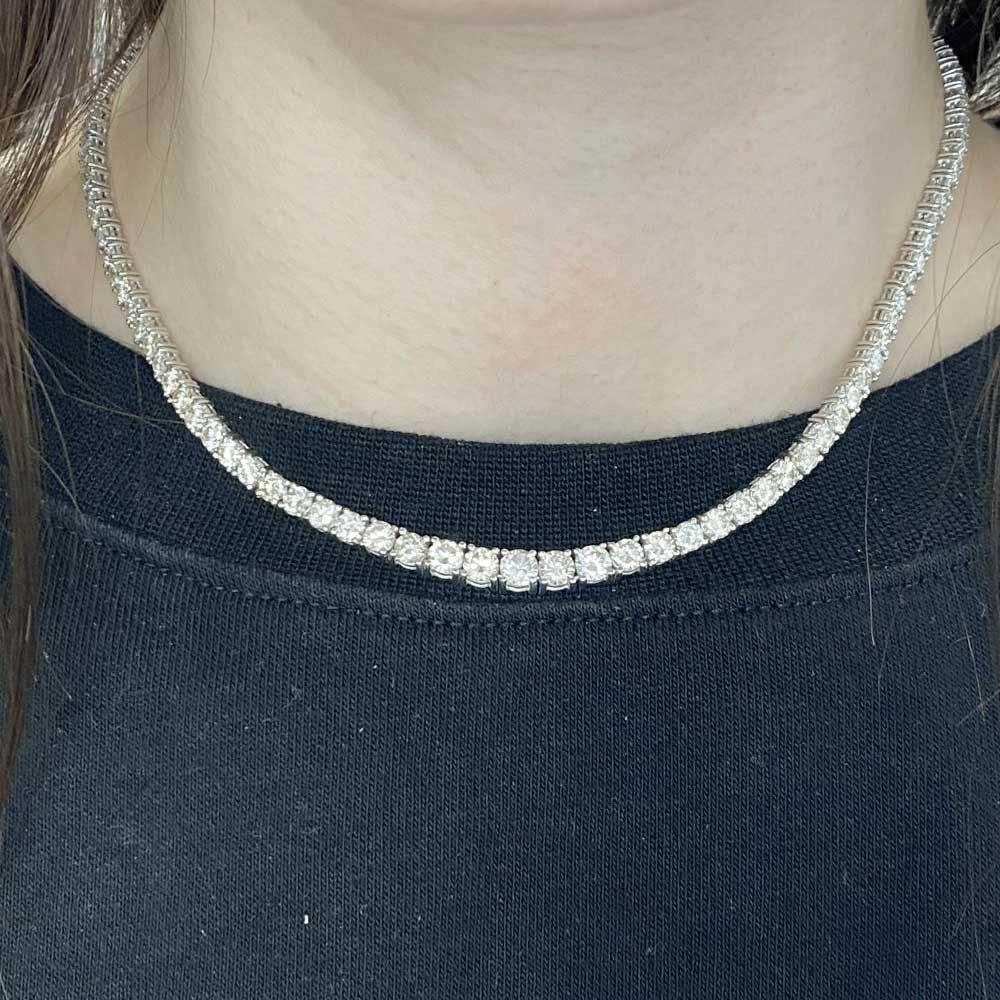 Women's Vintage 8.50ct Round Brilliant Cut Diamond Necklace, I Color, 18k White Gold For Sale
