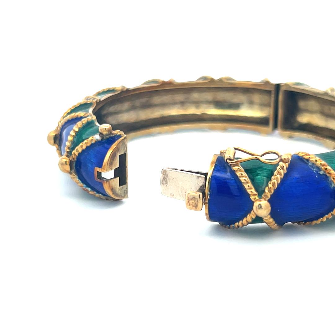 Bracelet jonc vintage en or jaune 14 carats et émail 85,50 grammes Pour femmes en vente