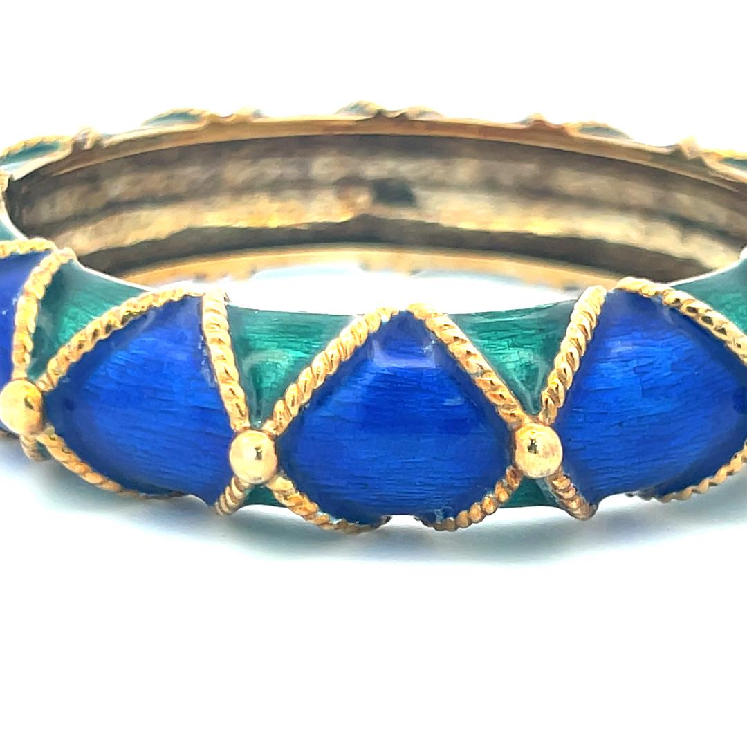 Bracelet jonc vintage en or jaune 14 carats et émail 85,50 grammes en vente 1