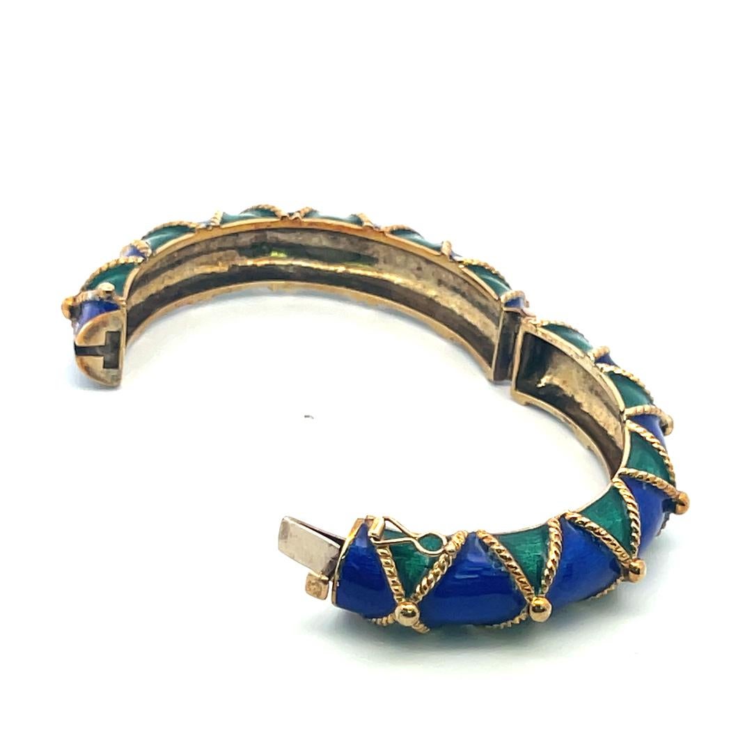 Bracelet jonc vintage en or jaune 14 carats et émail 85,50 grammes en vente 2