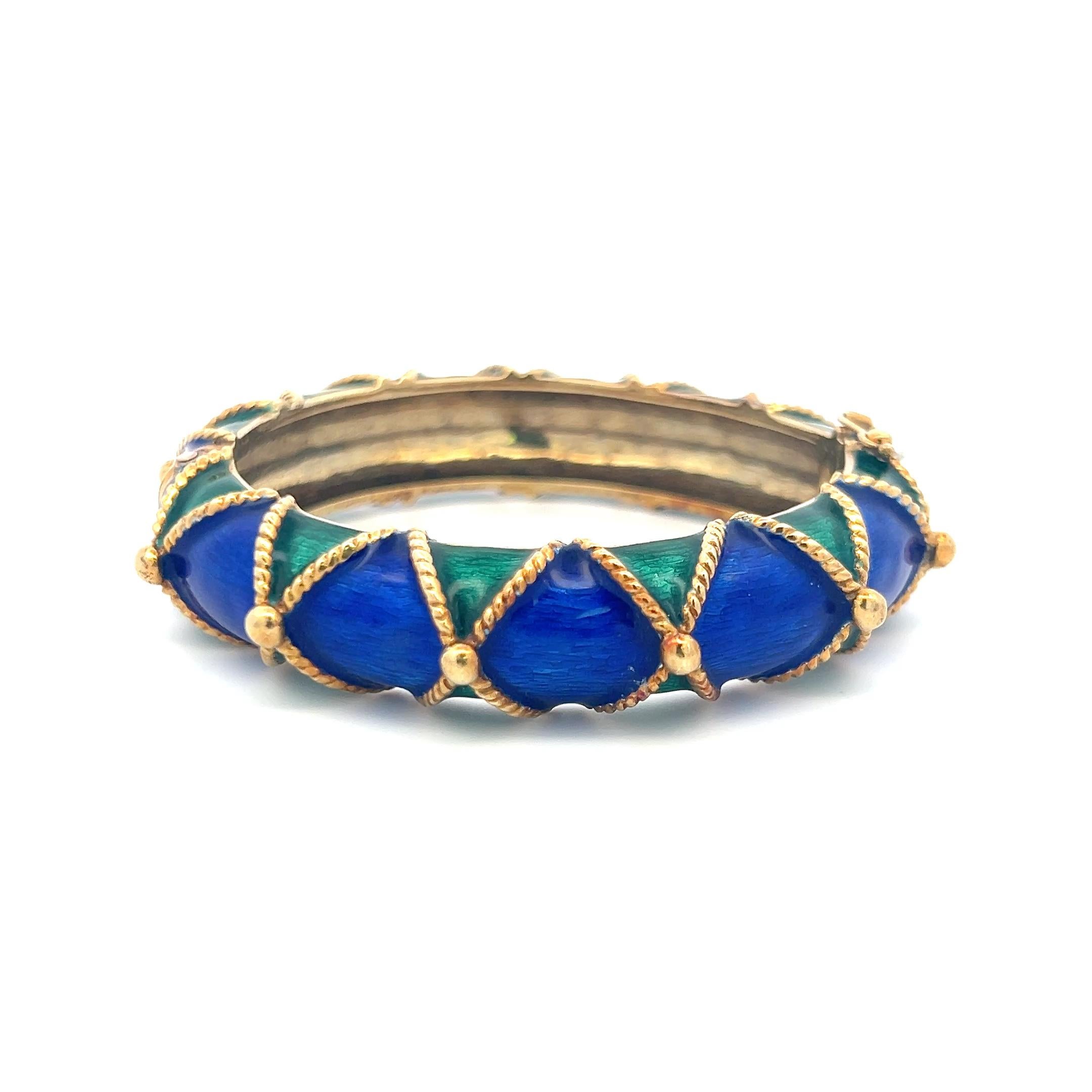 Bracelet jonc vintage en or jaune 14 carats et émail 85,50 grammes en vente 3