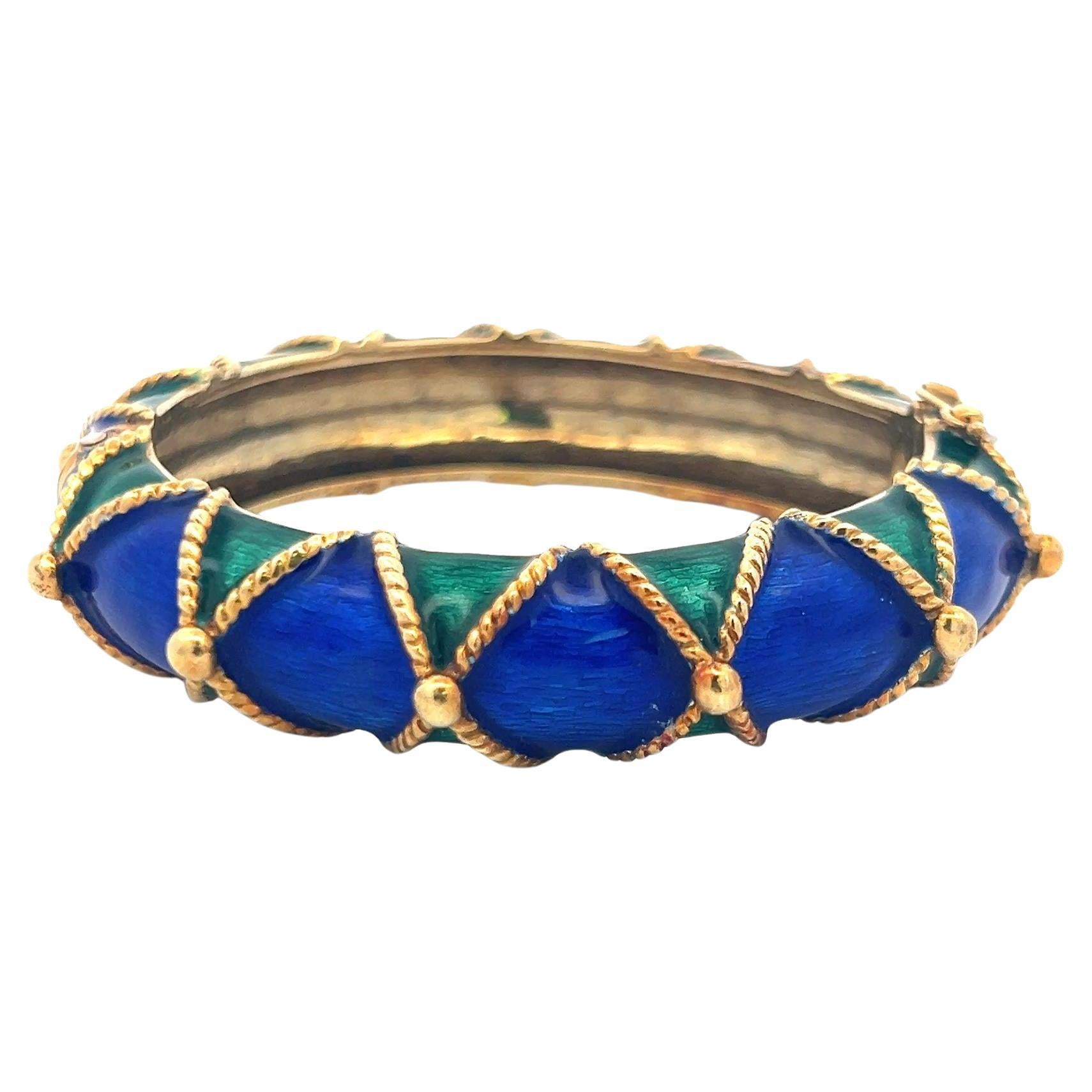 Vintage 85.50 Grams Enamel 14 Karat Yellow Gold Bangle Bracelet