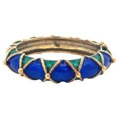 Vintage 85.50 Grams Enamel 14 Karat Yellow Gold Bangle Bracelet