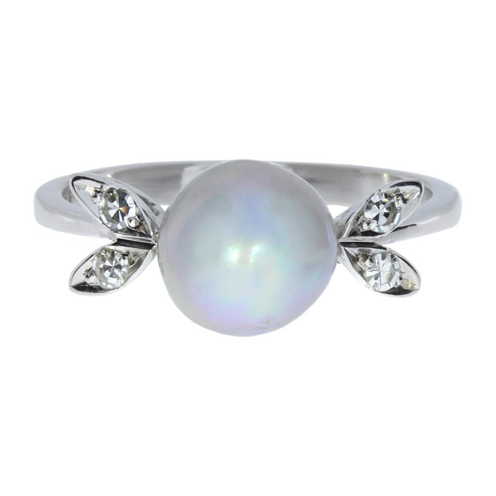 Single Cut Vintage Silver Pearl & Diamond 18K Ring For Sale