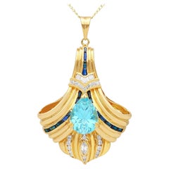 Retro 8.63 Carat Topaz Sapphire and 0.88 Carat Diamond Yellow Gold Pendant