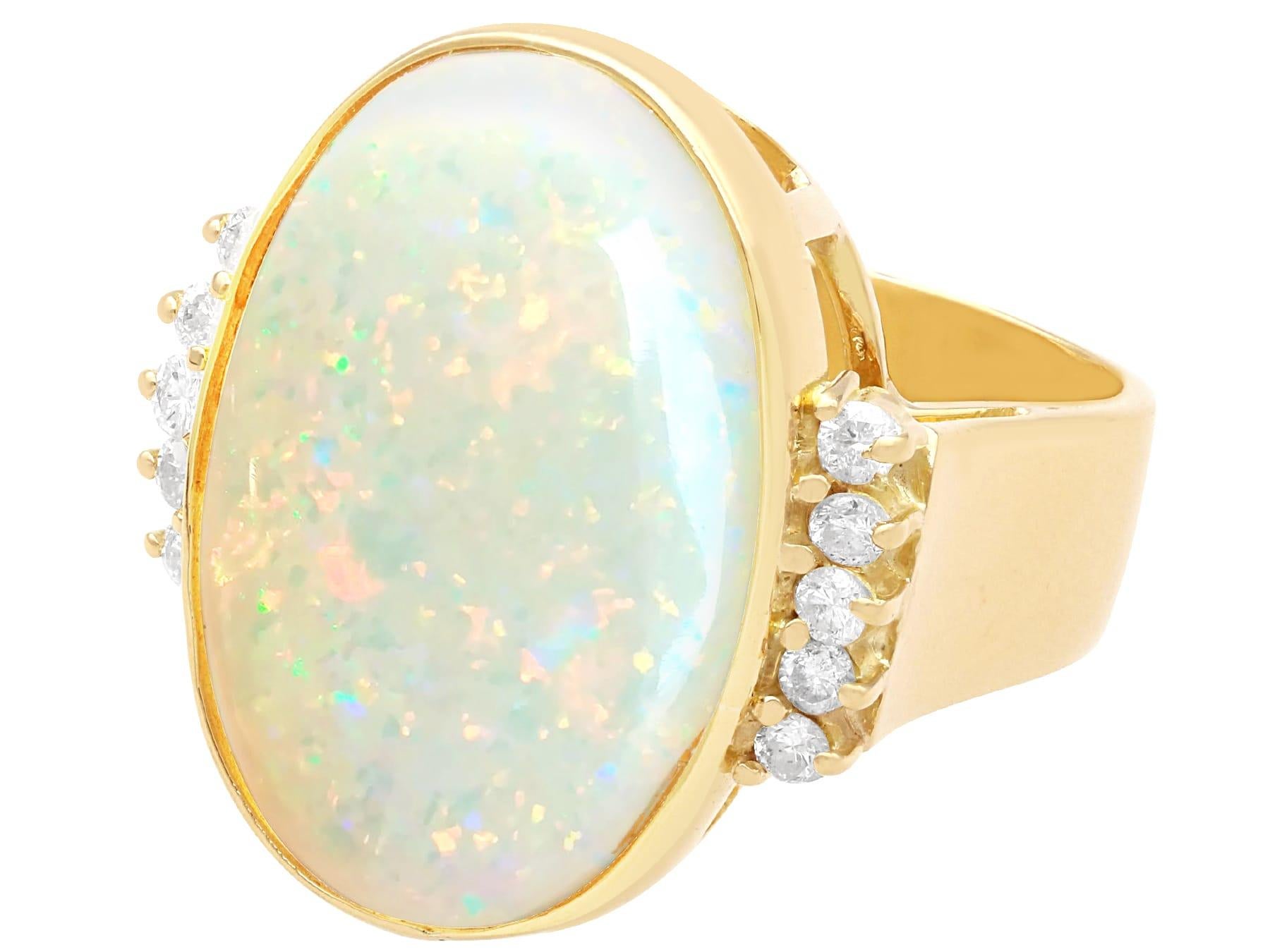 Cabochon Vintage 8.72 Carat Opal and 0.28 Carat Diamond, 18K Yellow Gold Dress Ring For Sale