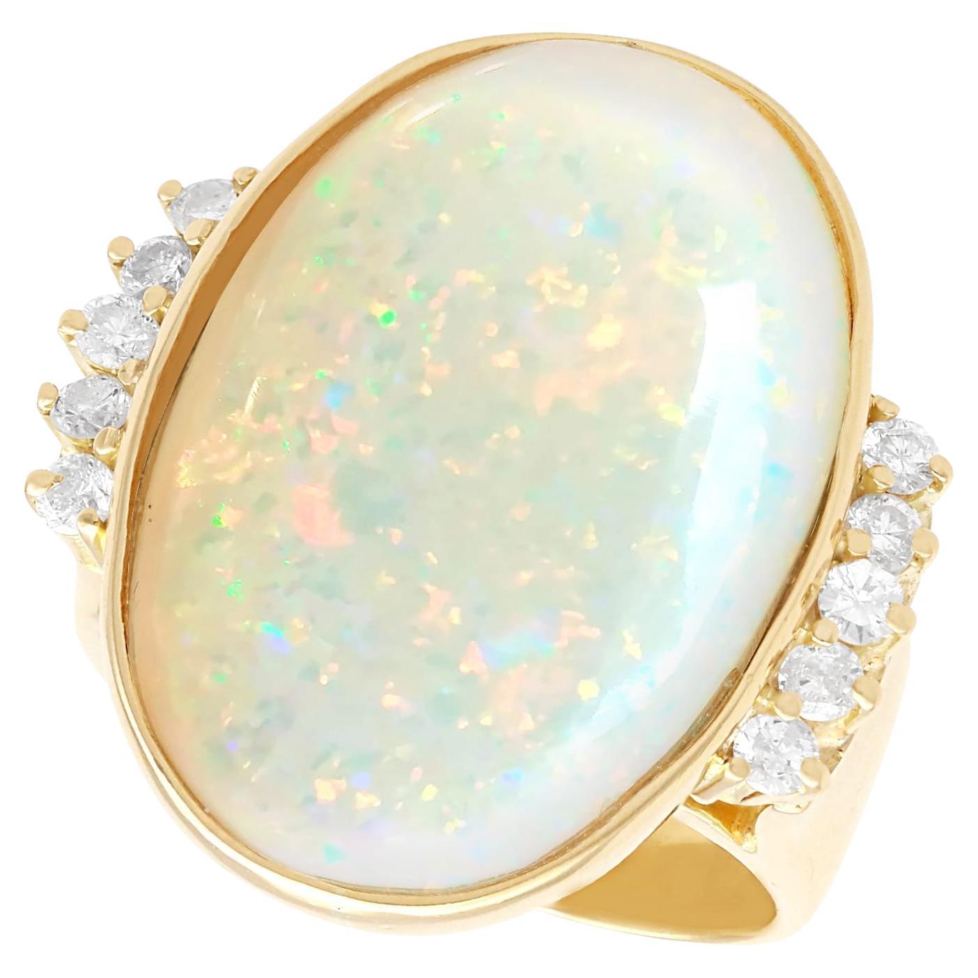 Vintage 8.72 Carat Opal and 0.28 Carat Diamond, 18K Yellow Gold Dress Ring For Sale
