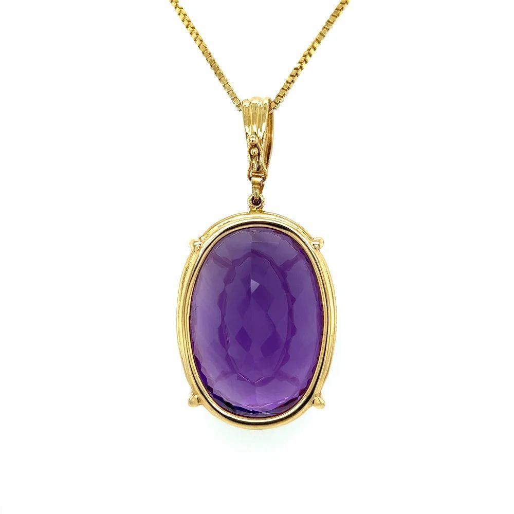 Vintage 87.50 Carat Amethyst Solitaire Gold Pendant Necklace In Excellent Condition For Sale In Montreal, QC