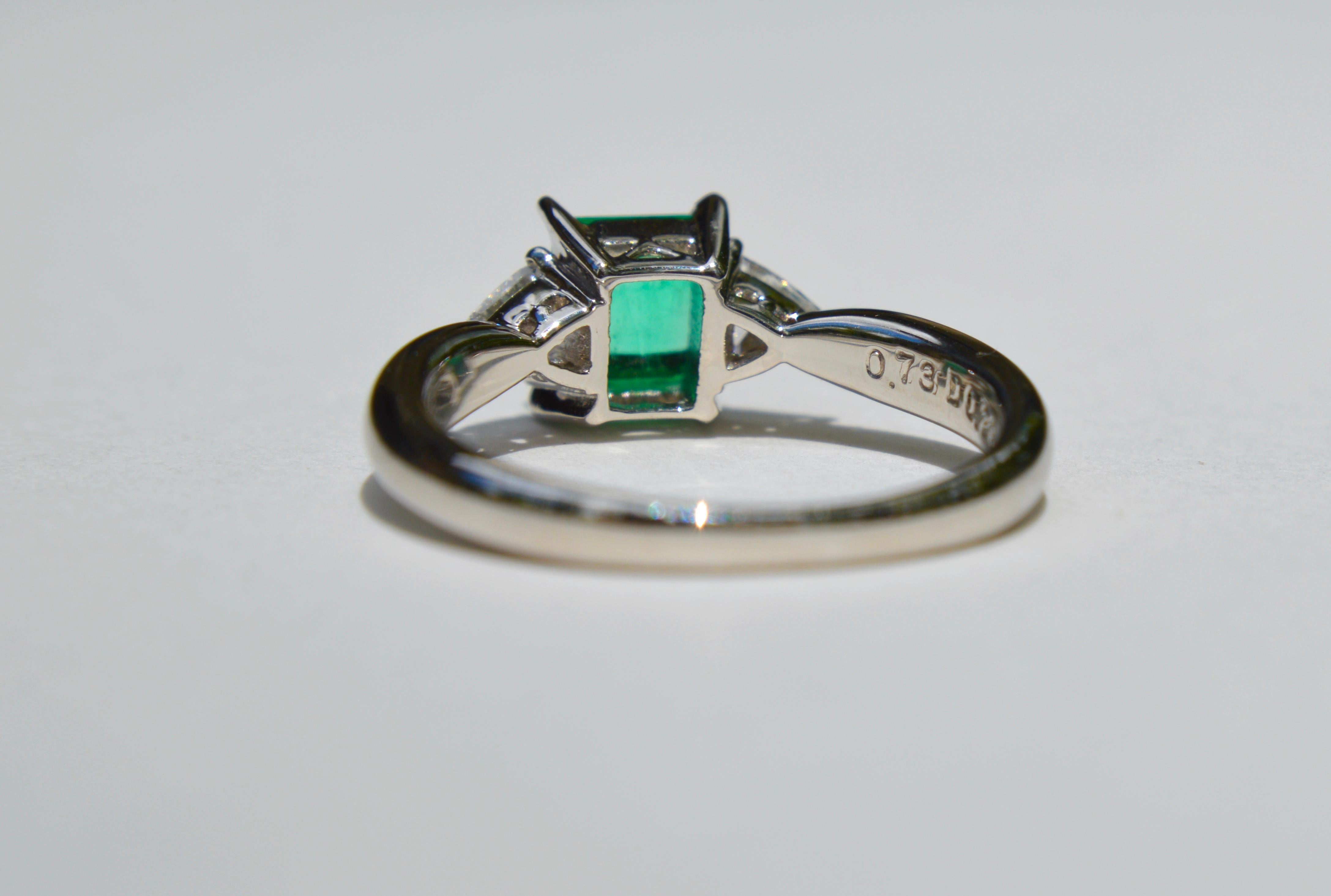 Emerald Cut Vintage .88 Carat Emerald Trillion Cut Diamond Platinum Engagement Ring