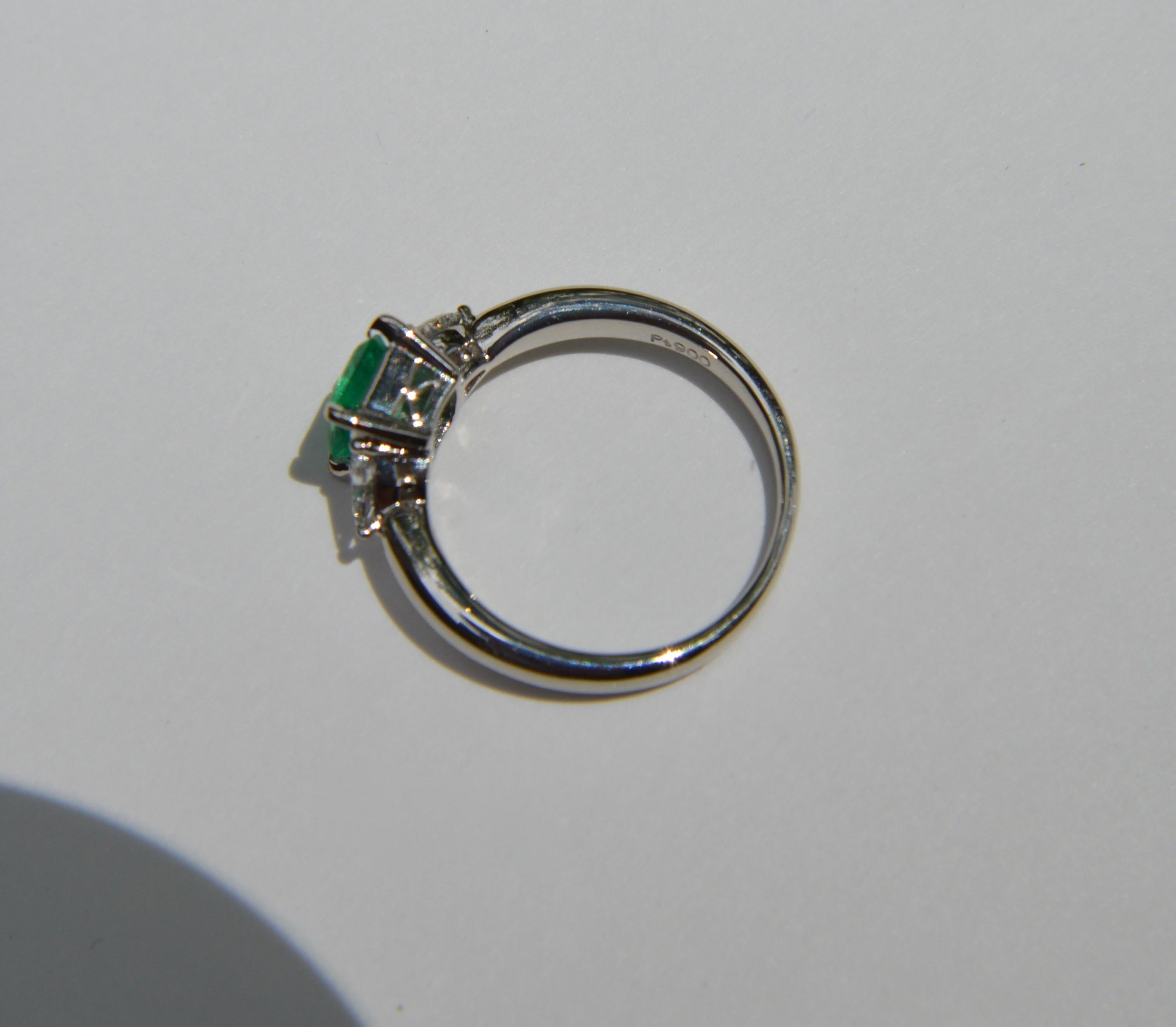 Women's Vintage .88 Carat Emerald Trillion Cut Diamond Platinum Engagement Ring