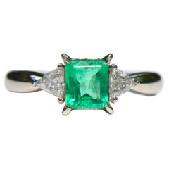Vintage .88 Carat Emerald Trillion Cut Diamond Platinum Engagement Ring