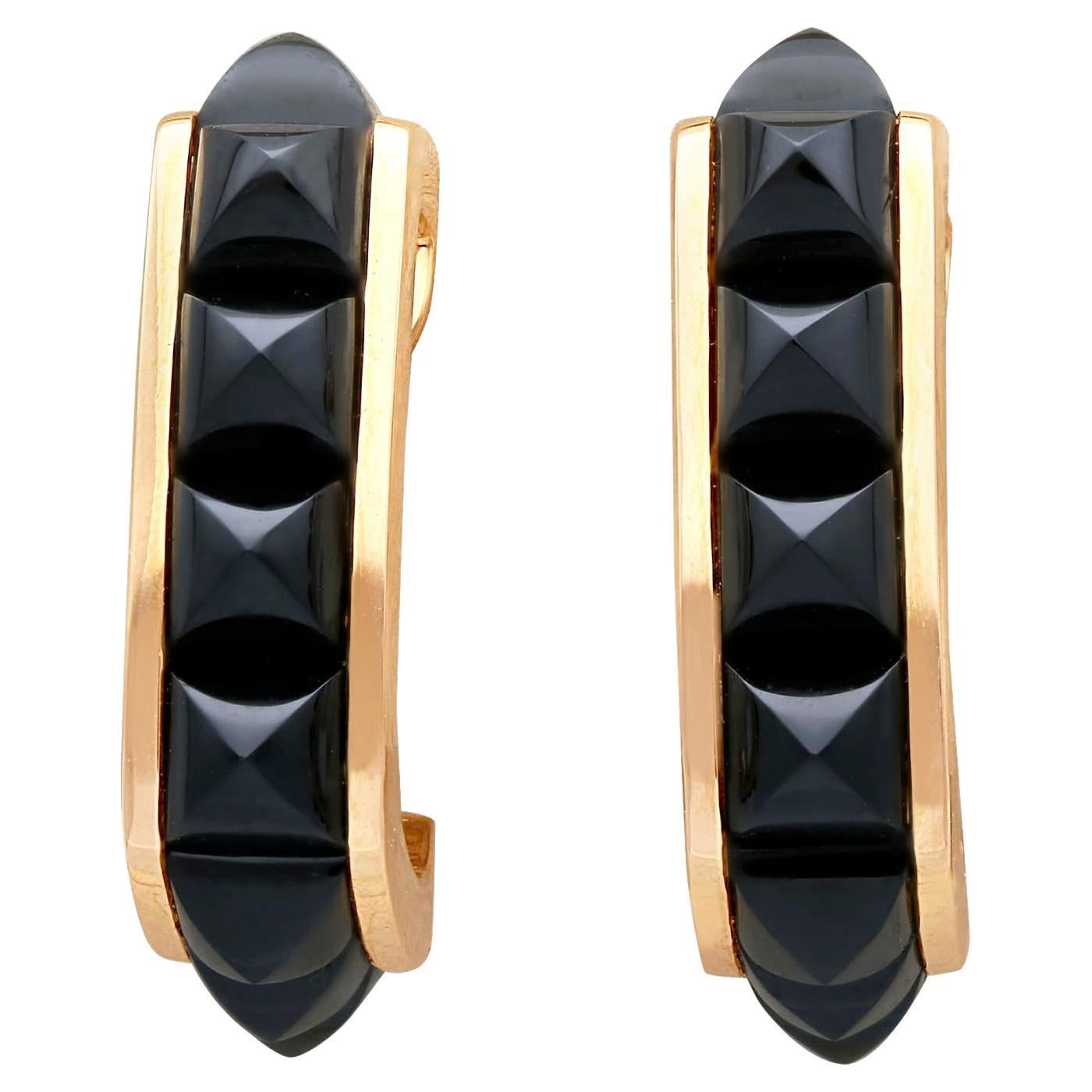 Vintage 8.80 Carat Black Onyx and 18 Karat Rose Gold Earrings For Sale