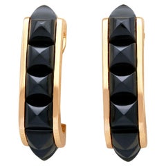 Boucles d'oreilles vintage en or rose 18 carats et onyx noir de 8,80 carats