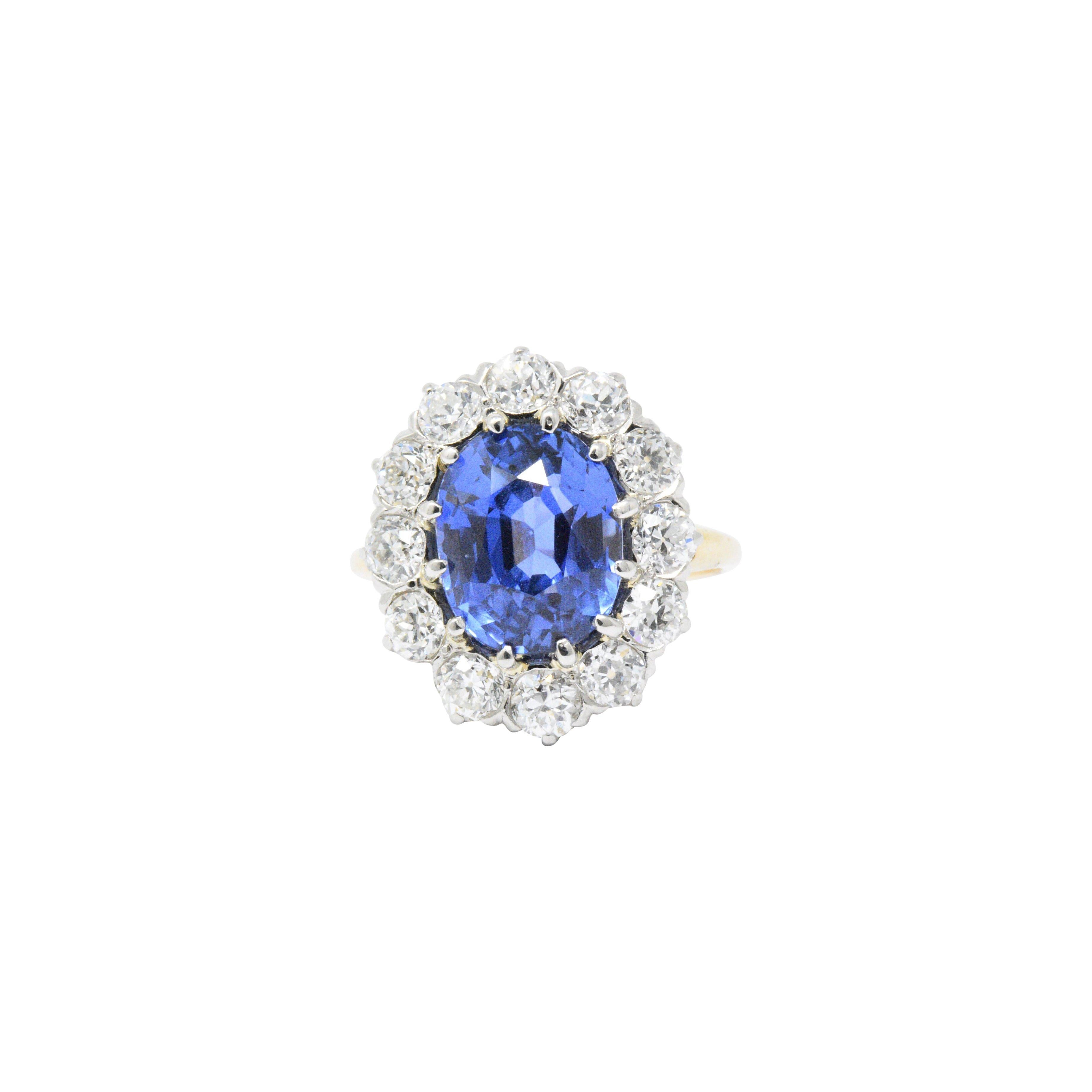 Art Deco Vintage 8.80 CTW Ceylon No Heat Sapphire Diamond Platinum Alternate Ring AGL