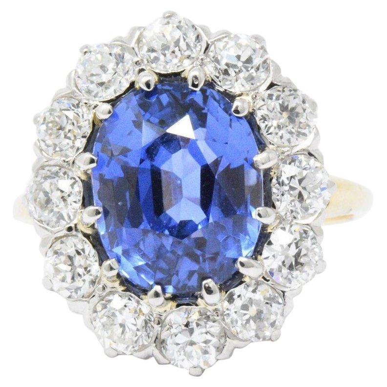 Vintage 8.80 CTW Ceylon No Heat Sapphire Diamond Platinum Alternate Ring AGL