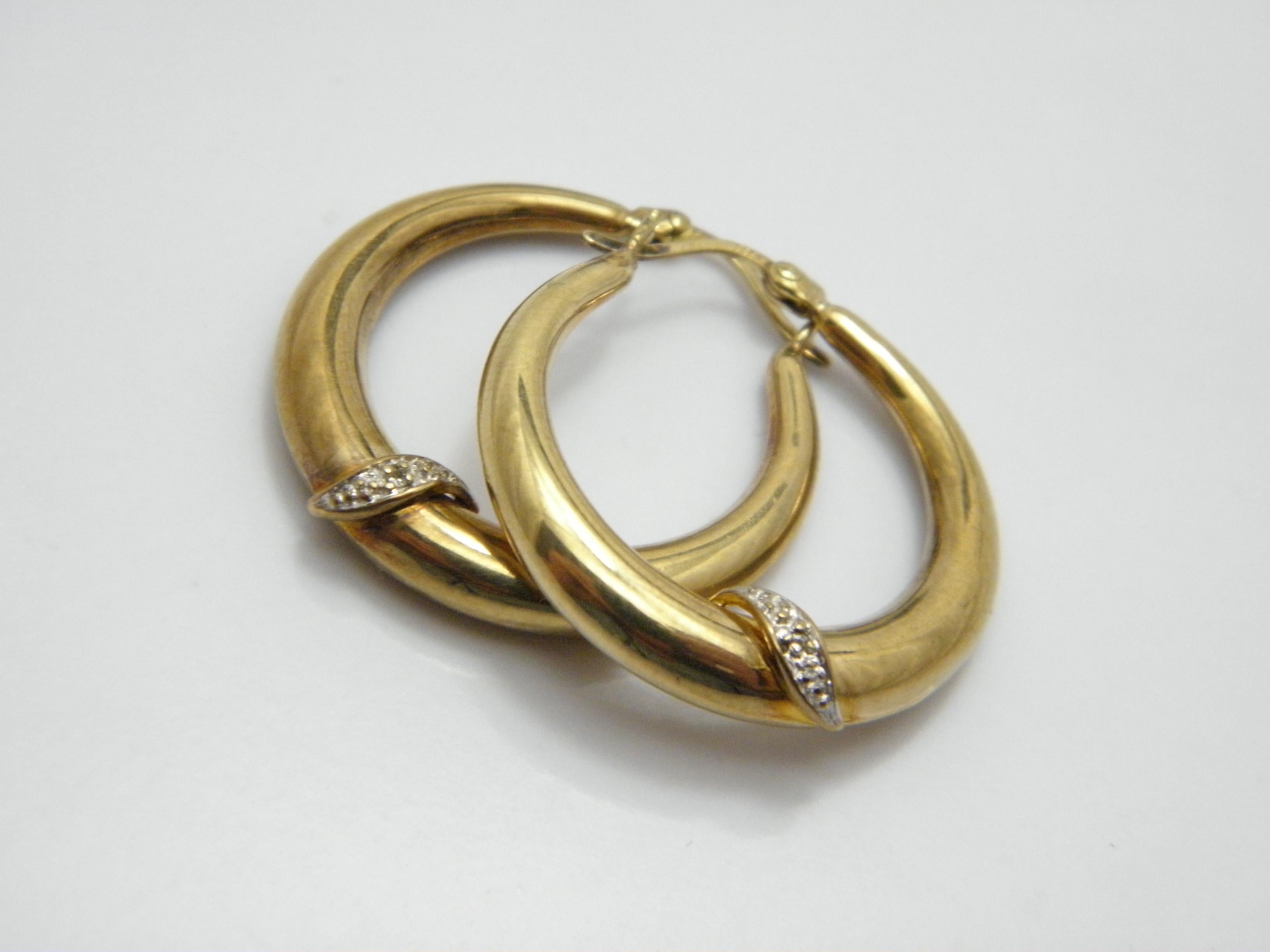 Vintage 8ct Gold Large Diamond Hoop Dangle Earrings 333 Purity Huggie Creole For Sale 5