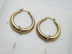 Vintage 8ct Gold Large Diamond Hoop Dangle Earrings 333 Purity Huggie Creole