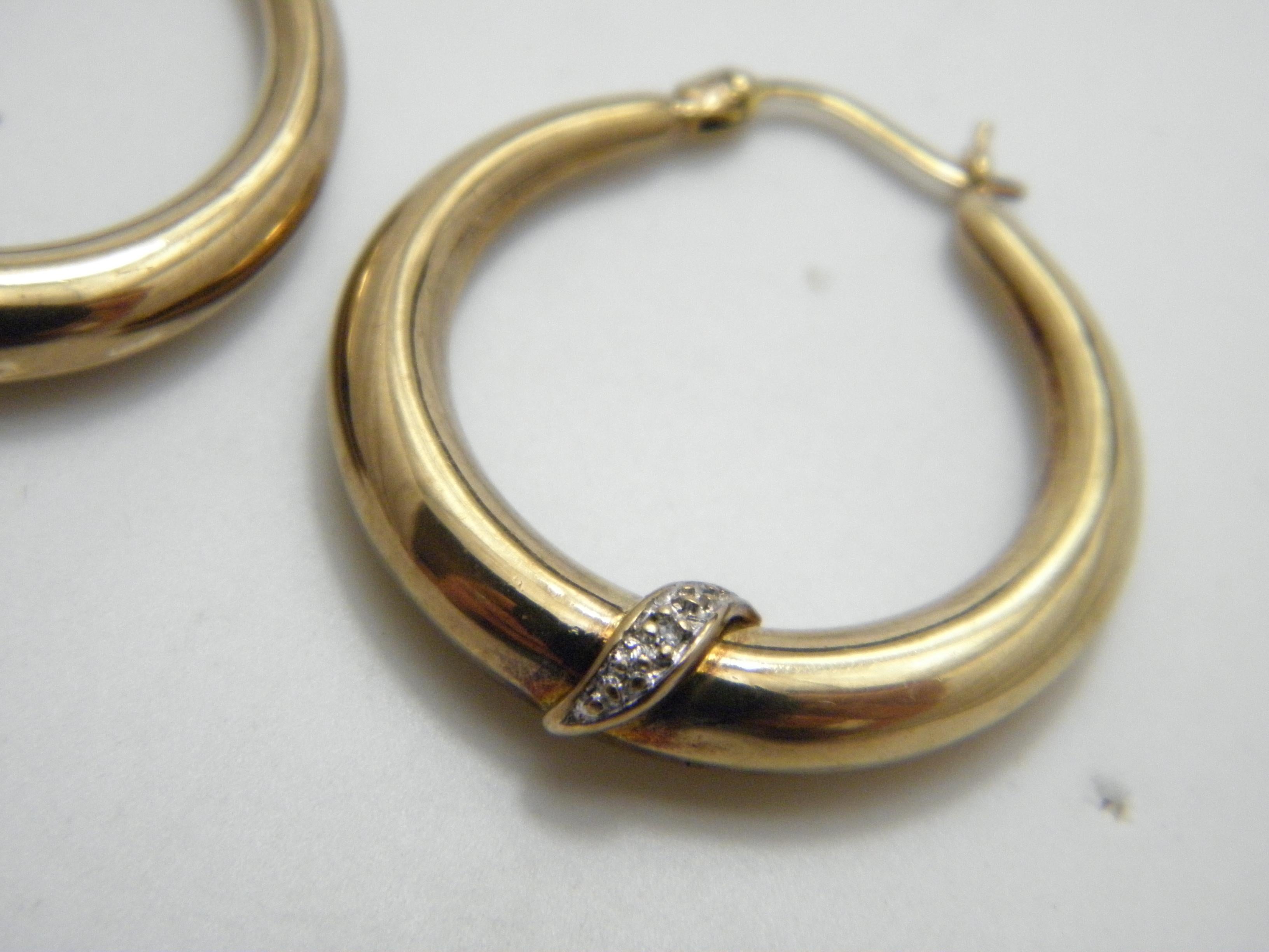 Art Deco Vintage 8ct Gold Large Diamond Hoop Dangle Earrings 333 Purity Huggie Creole For Sale