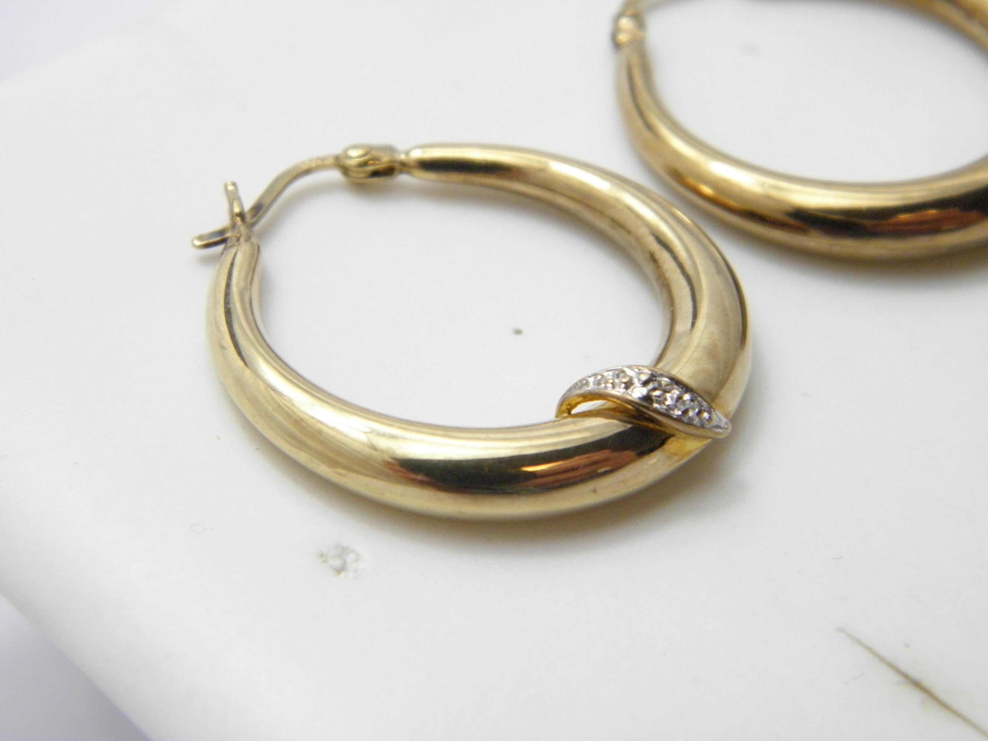 Round Cut Vintage 8ct Gold Large Diamond Hoop Dangle Earrings 333 Purity Huggie Creole For Sale
