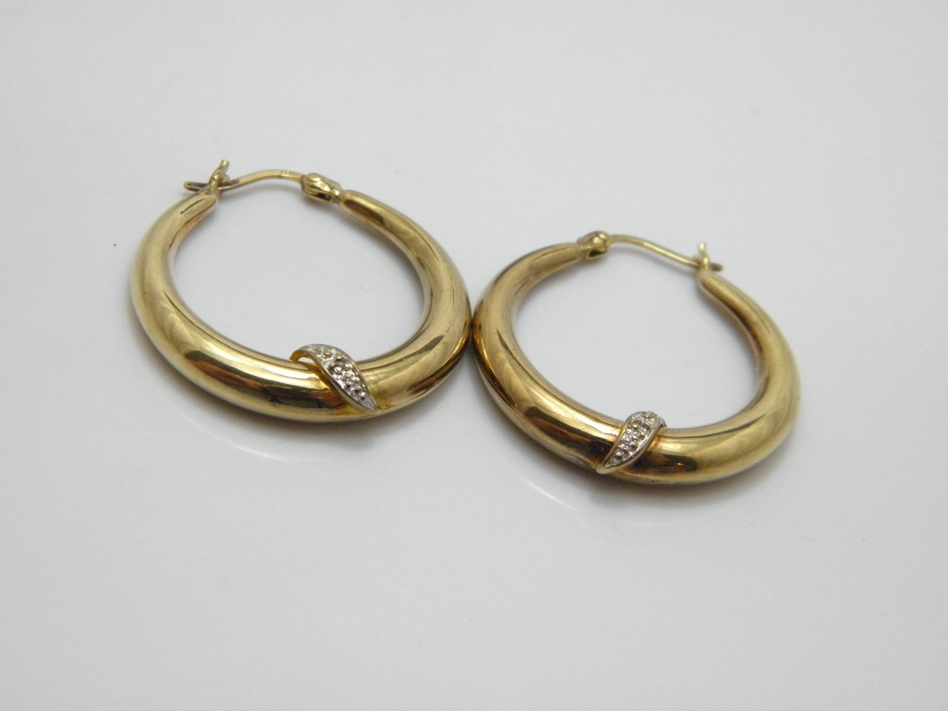 Vintage 8ct Gold Large Diamond Hoop Dangle Earrings 333 Purity Huggie Creole In Good Condition For Sale In Camelford, GB