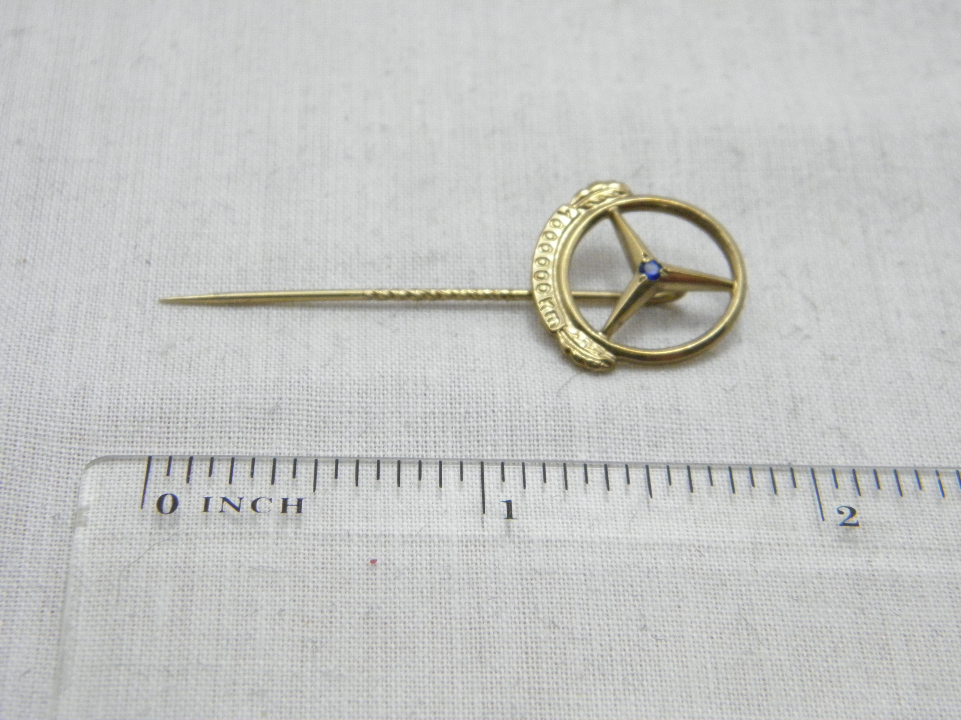 Vintage 8ct Gold Large Sapphire Mercedes Benz Brooch Pin c1960s Heavy 333 Purity For Sale 1
