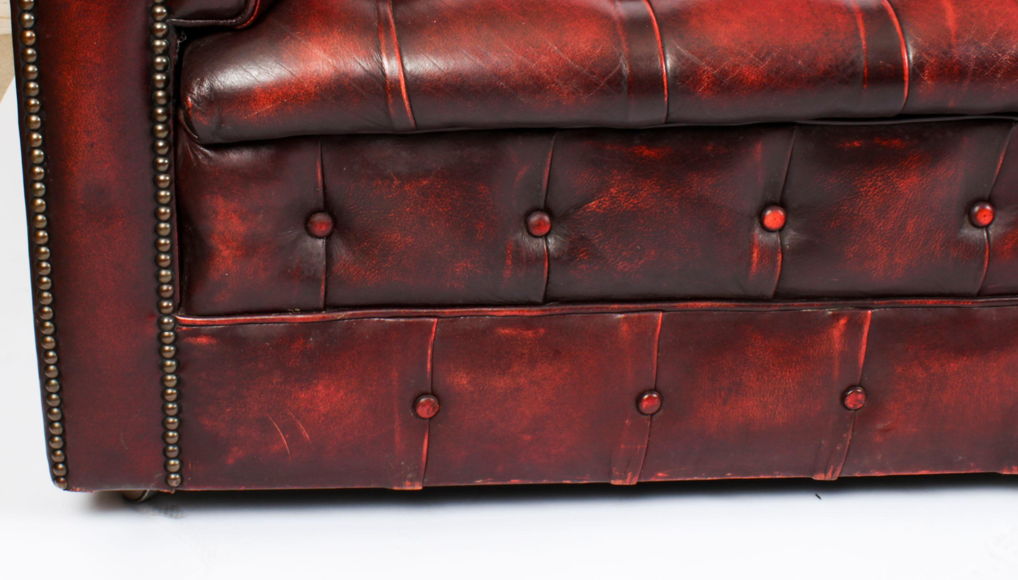 Vintage English Button Back Leather Chesterfield Sofa Mid-20th C 13