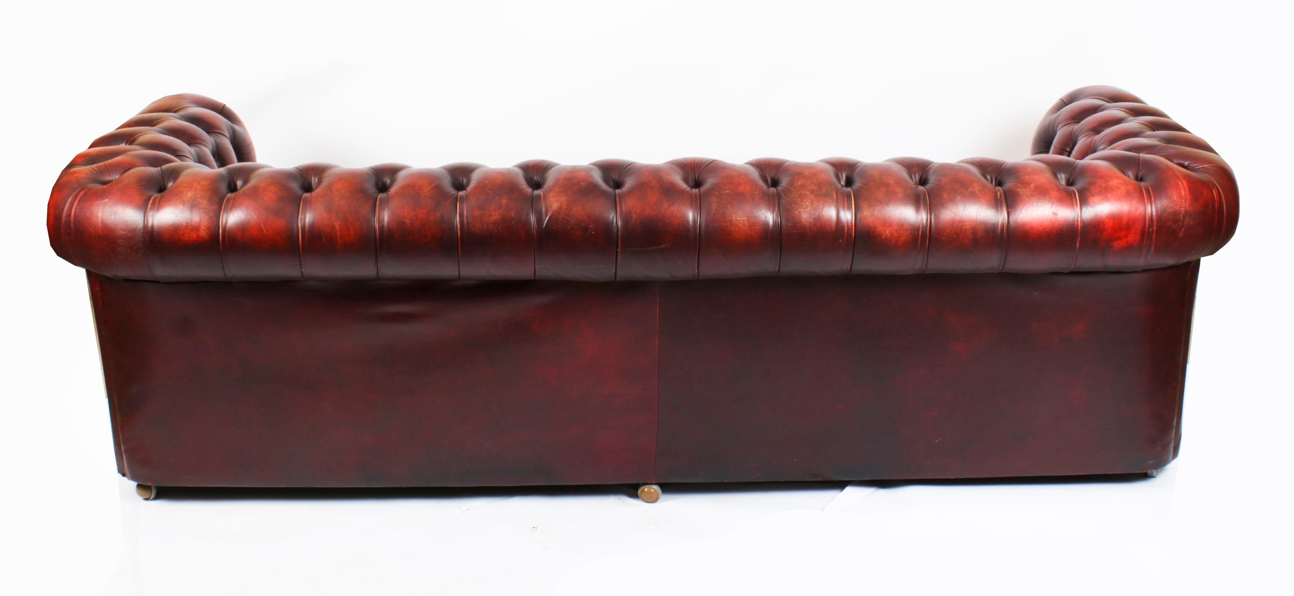 Vintage English Button Back Leather Chesterfield Sofa Mid-20th C 15