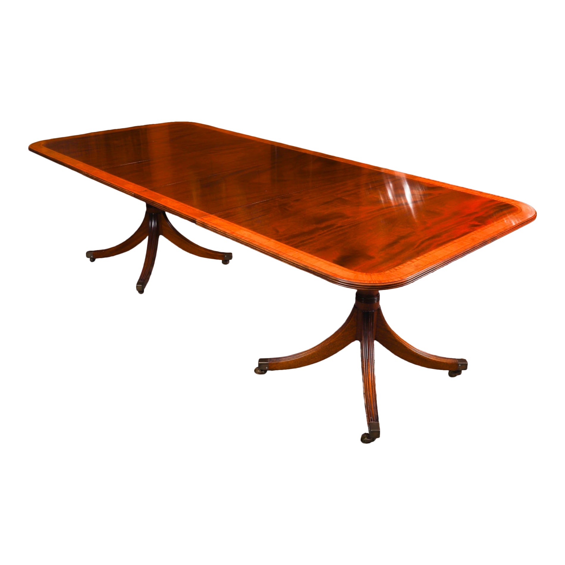 Vintage 8ft Crossbanded Twin Pillar Dining Table William Tillman 20th Century en vente