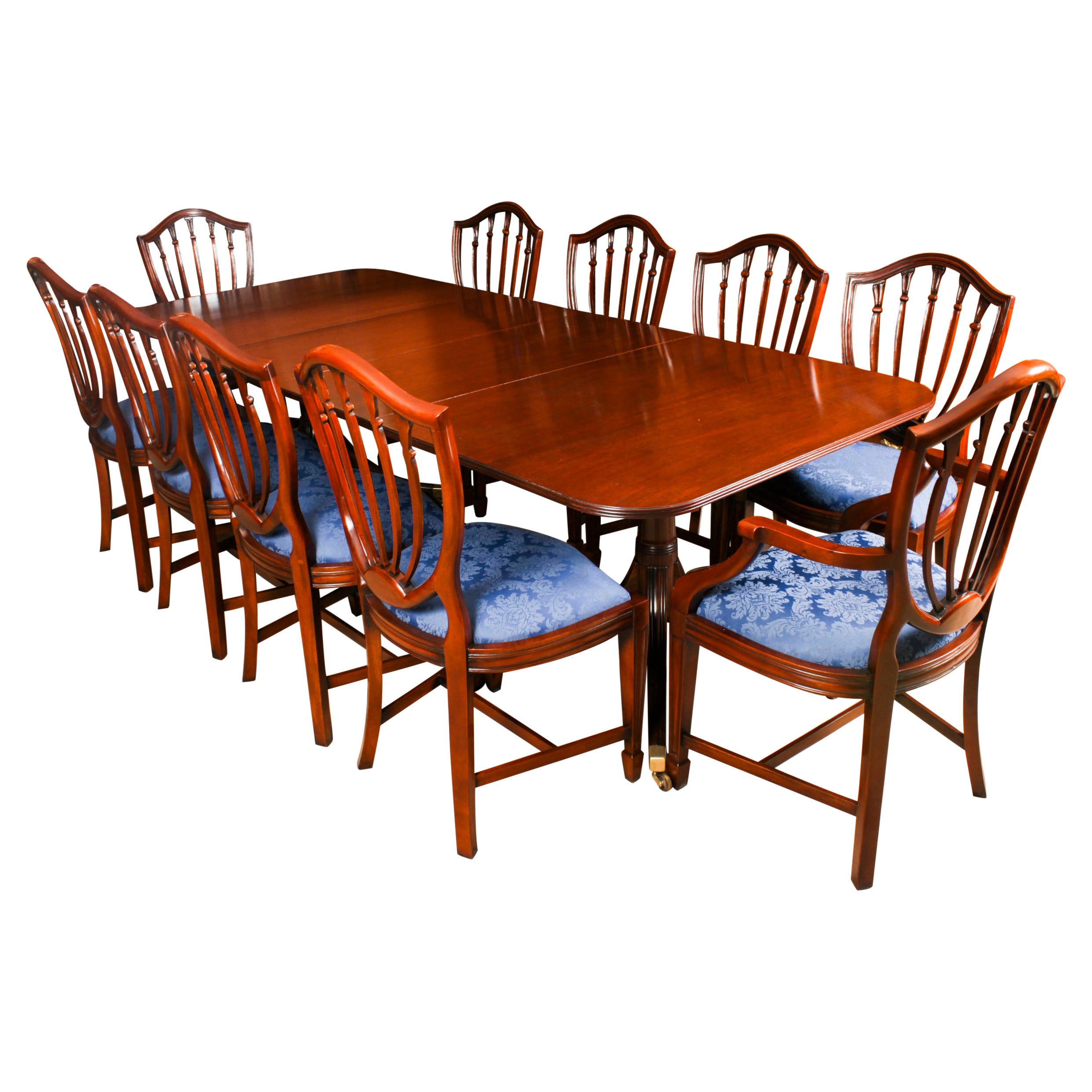Vintage 8ft Dining Table by William Tillman & 10 Hepplewhite chairs 20th C