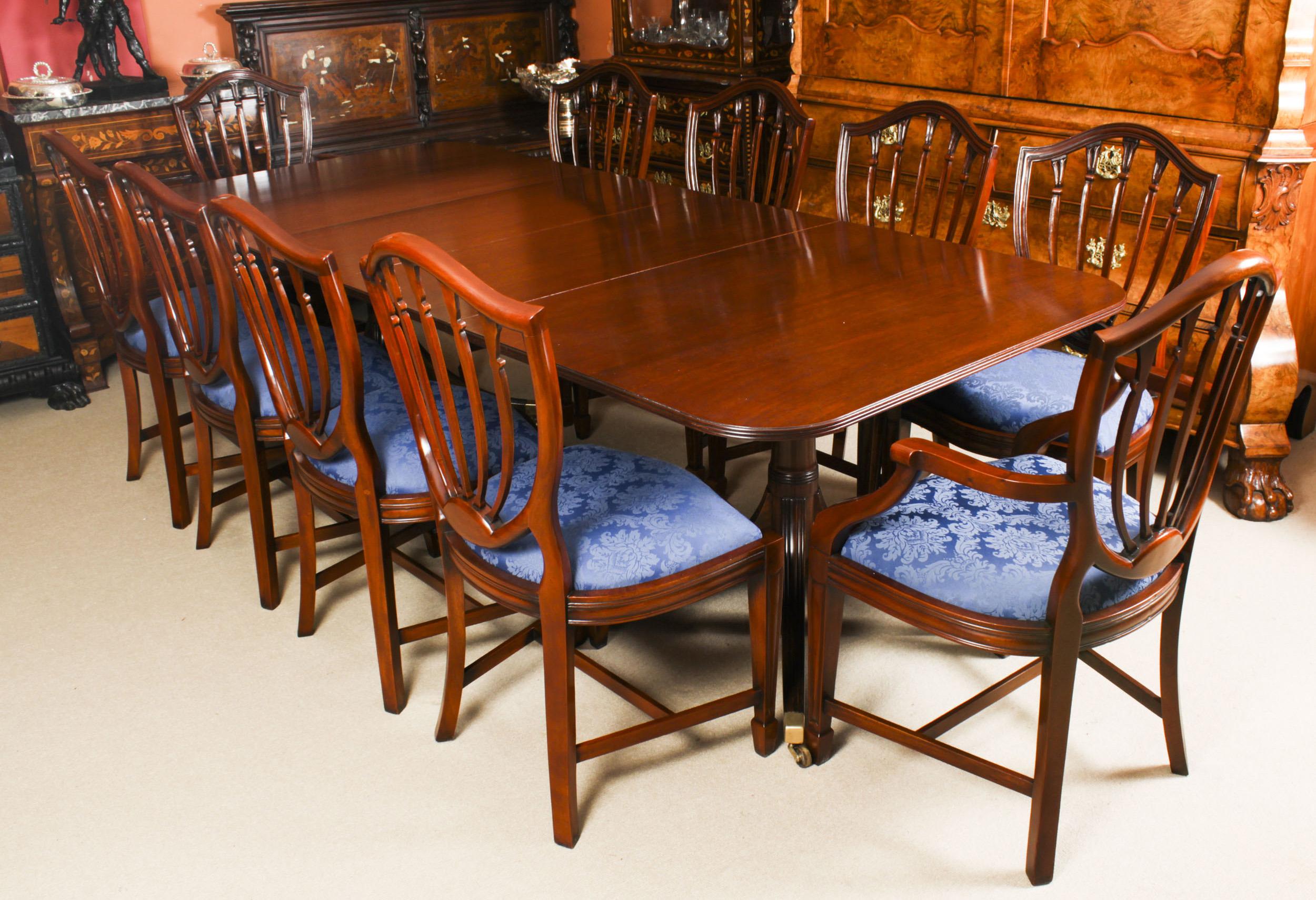 Regency Revival Vintage 8ft Regency Mahogany Twin Pillar Dining Table William Tillman 20th C