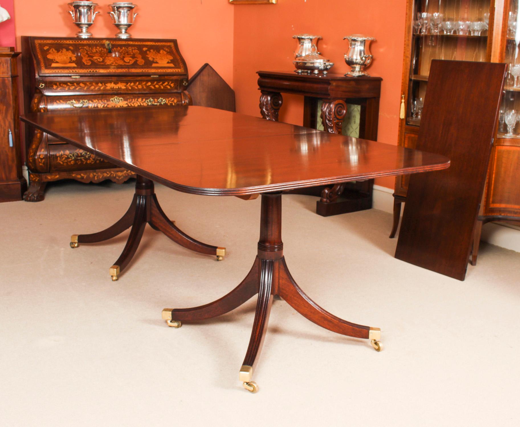 Mahogany Vintage Regency Revival Twin Pillar Dining Table by William Tillman 20th C