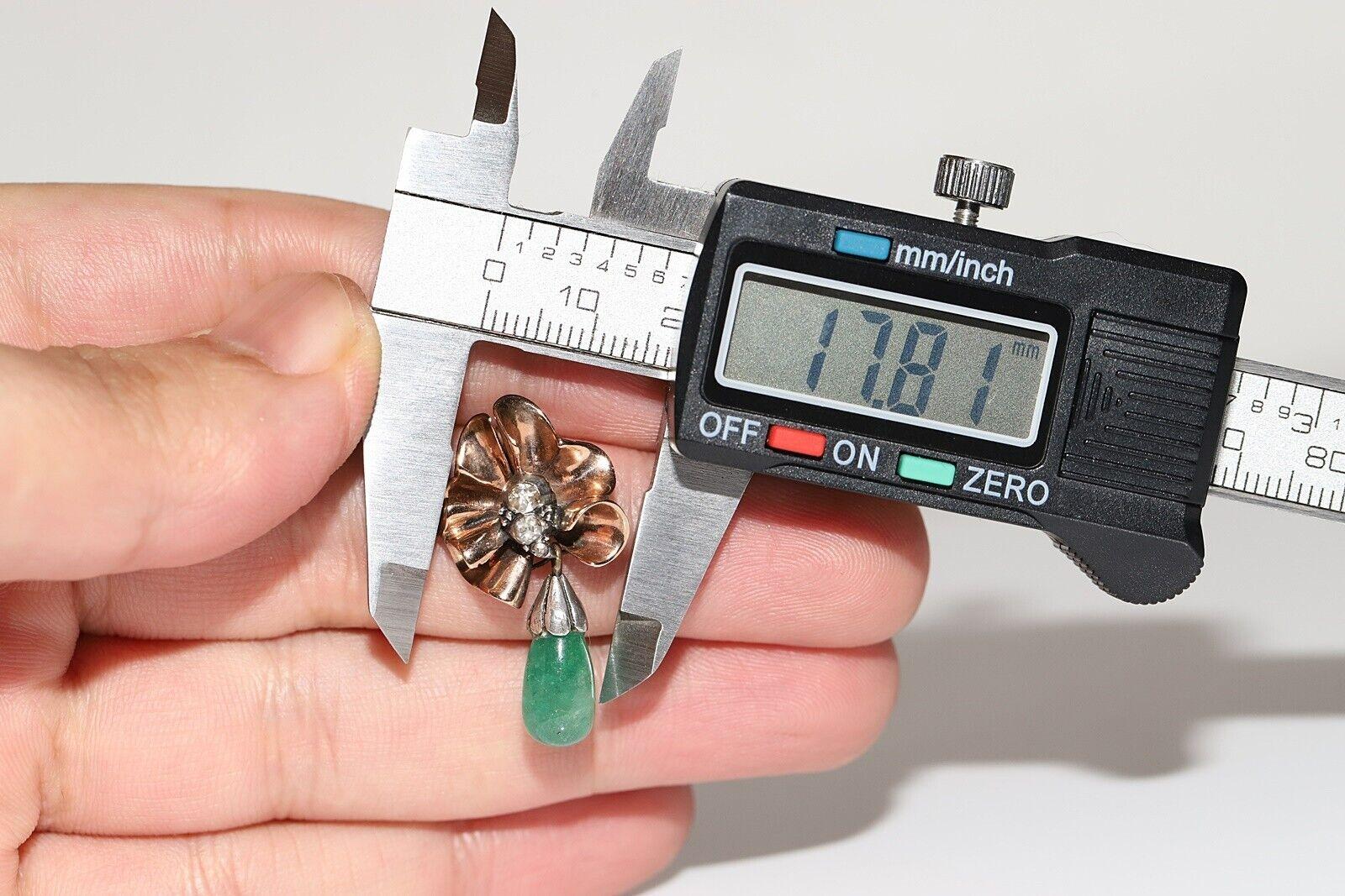 Tropfenohrring aus 8 Karat Gold mit natürlichem Diamanten im Rosenschliff und Smaragd im Angebot 4