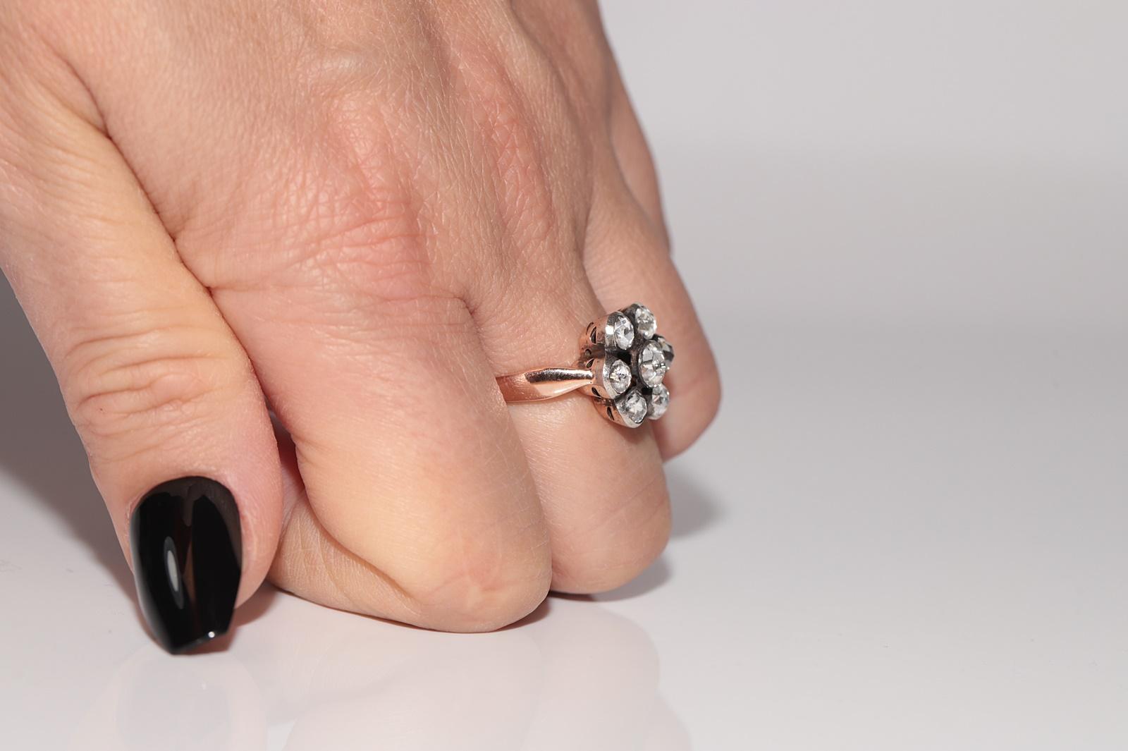 Vintage 8k Gold Natürliche Rose Cut Diamond dekoriert Ring im Angebot 10