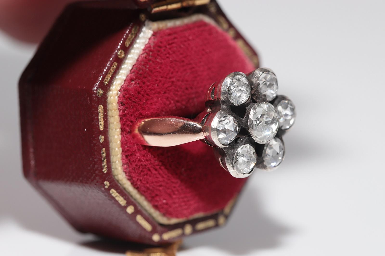 Vintage 8k Gold Natürliche Rose Cut Diamond dekoriert Ring (Retro) im Angebot