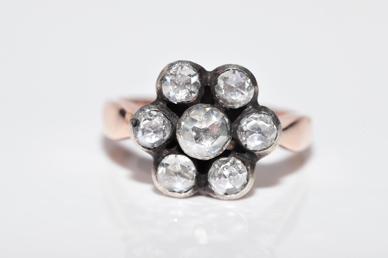Vintage 8k Gold Natürliche Rose Cut Diamond dekoriert Ring (Rosenschliff) im Angebot