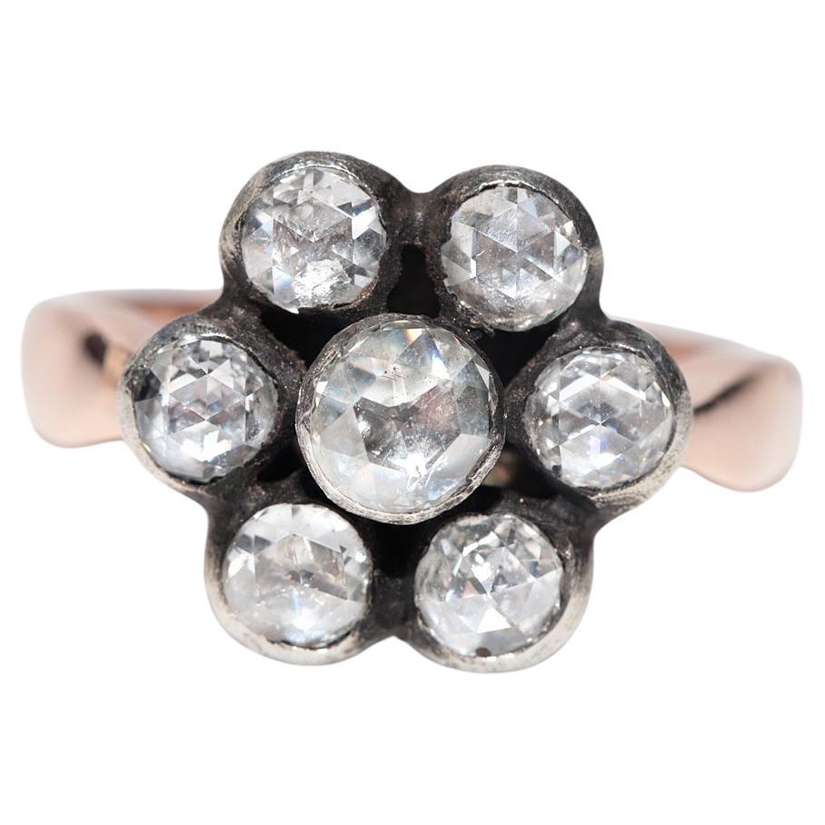 Anello decorato con diamanti naturali taglio rosa in oro 8k vintage