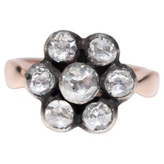 Anello decorato con diamanti naturali taglio rosa in oro 8k vintage