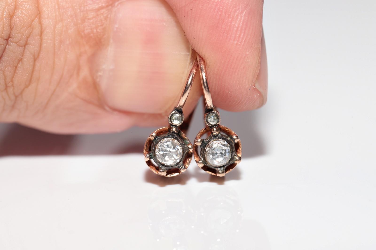Vintage 8k Gold Natural Rose Cut Diamond Decorated Solitaire Earring 5